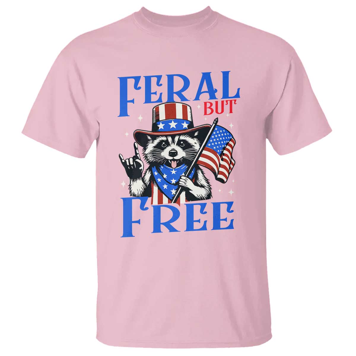 Patriotic Raccoon 4th of July T Shirt Feral But Free USA Flag TS10 Light Pink Print Your Wear