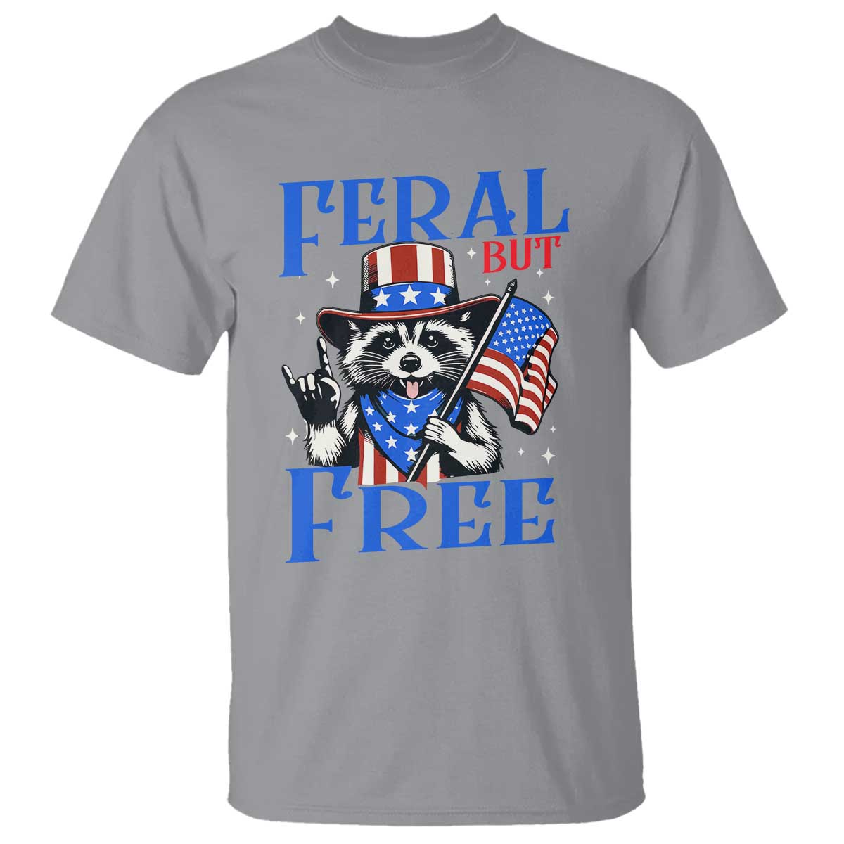 Patriotic Raccoon 4th of July T Shirt Feral But Free USA Flag TS10 Sport Gray Print Your Wear