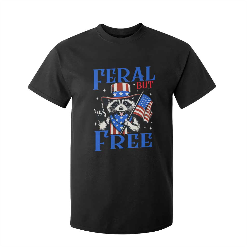 Patriotic Raccoon 4th of July T Shirt For Kid Feral But Free USA Flag TS10 Black Print Your Wear