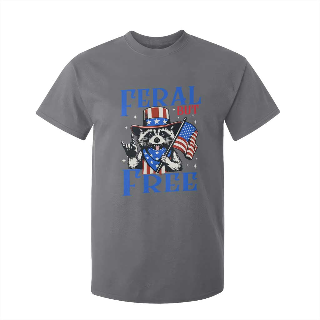 Patriotic Raccoon 4th of July T Shirt For Kid Feral But Free USA Flag TS10 Charcoal Print Your Wear