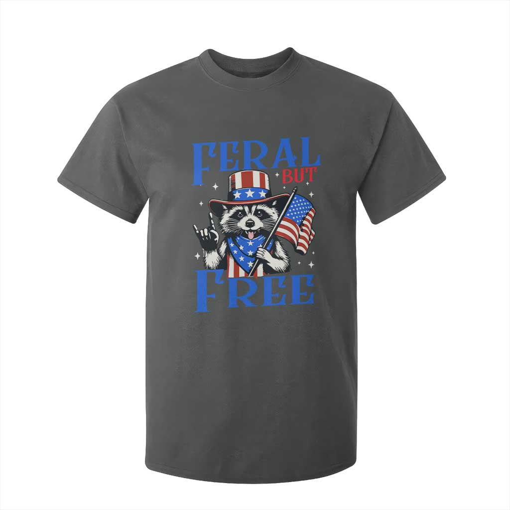 Patriotic Raccoon 4th of July T Shirt For Kid Feral But Free USA Flag TS10 Dark Heather Print Your Wear
