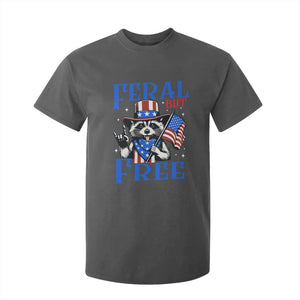 Patriotic Raccoon 4th of July T Shirt For Kid Feral But Free USA Flag TS10 Dark Heather Print Your Wear