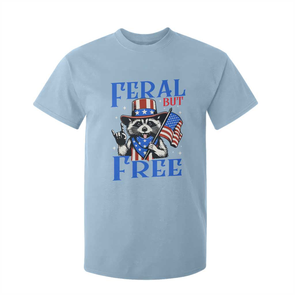 Patriotic Raccoon 4th of July T Shirt For Kid Feral But Free USA Flag TS10 Light Blue Print Your Wear
