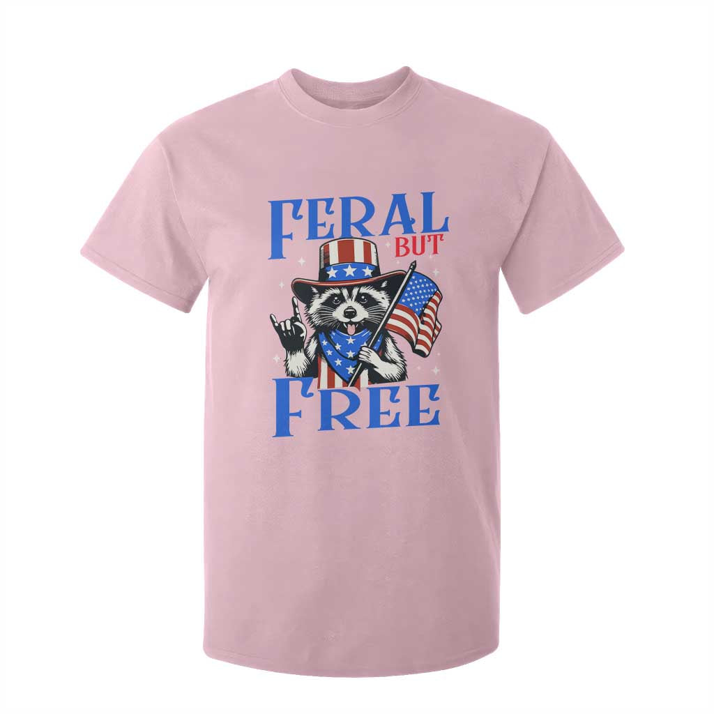 Patriotic Raccoon 4th of July T Shirt For Kid Feral But Free USA Flag TS10 Light Pink Print Your Wear