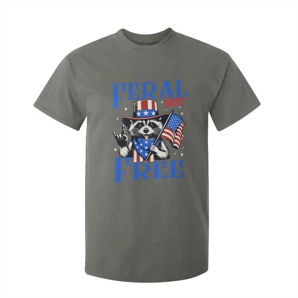Patriotic Raccoon 4th of July T Shirt For Kid Feral But Free USA Flag TS10 Military Green Print Your Wear