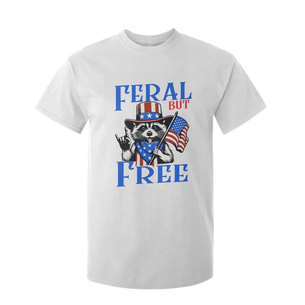 Patriotic Raccoon 4th of July T Shirt For Kid Feral But Free USA Flag TS10 White Print Your Wear