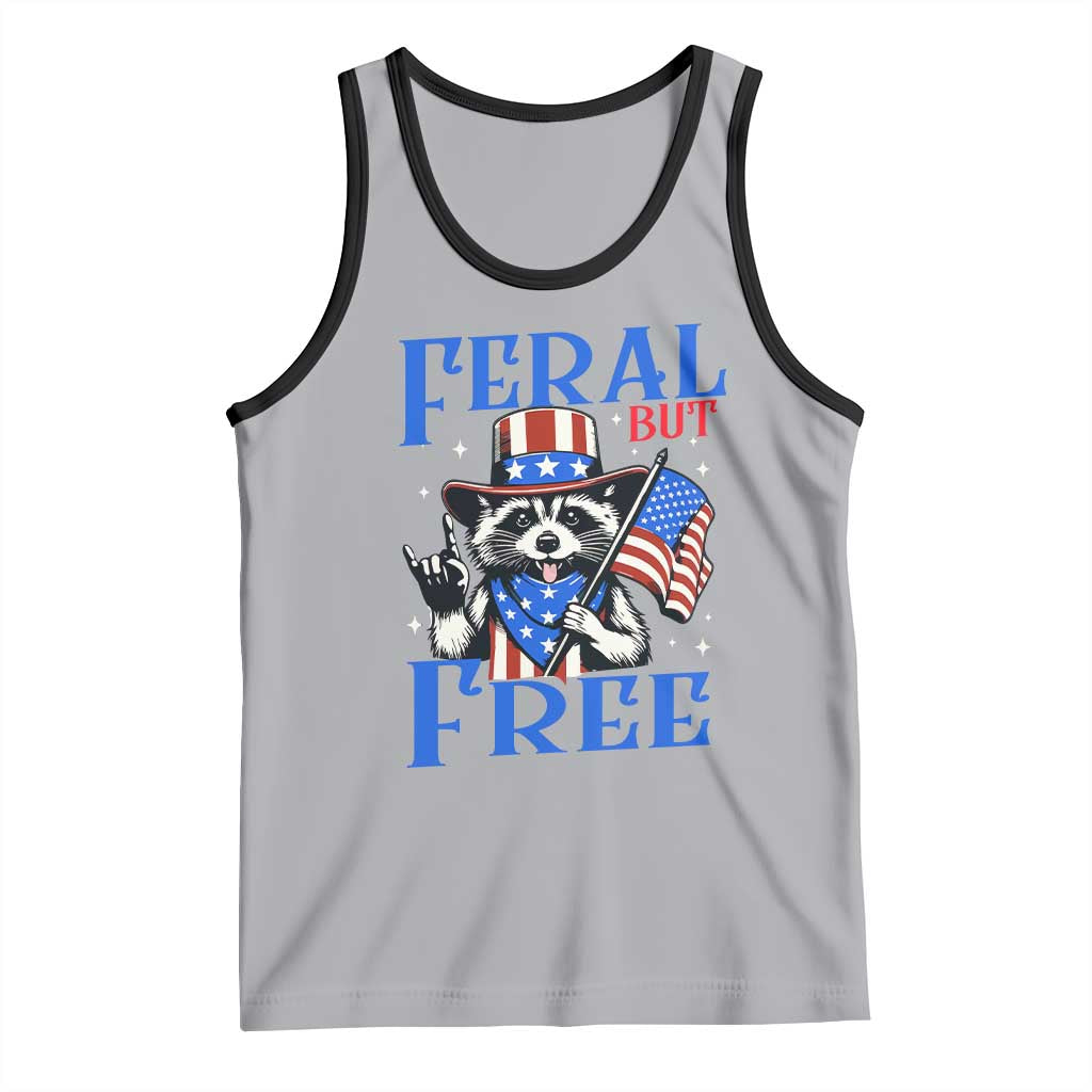 Patriotic Raccoon 4th of July Tank Top Feral But Free USA Flag TS10 Athletic Heather Black Print Your Wear