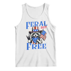 Patriotic Raccoon 4th of July Tank Top Feral But Free USA Flag TS10 White Print Your Wear