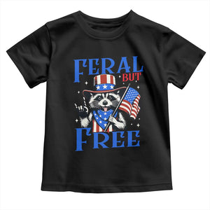 Patriotic Raccoon 4th of July Toddler T Shirt Feral But Free USA Flag TS10 Black Print Your Wear