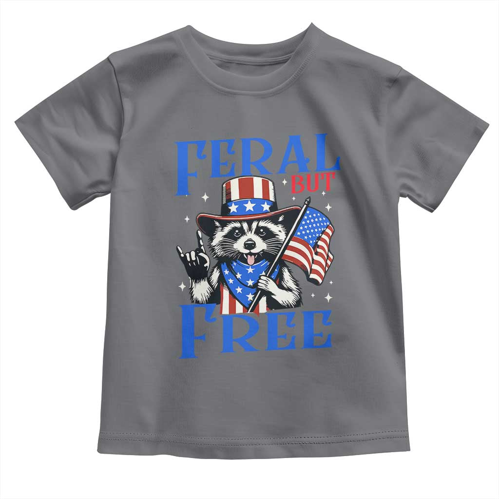 Patriotic Raccoon 4th of July Toddler T Shirt Feral But Free USA Flag TS10 Charcoal Print Your Wear