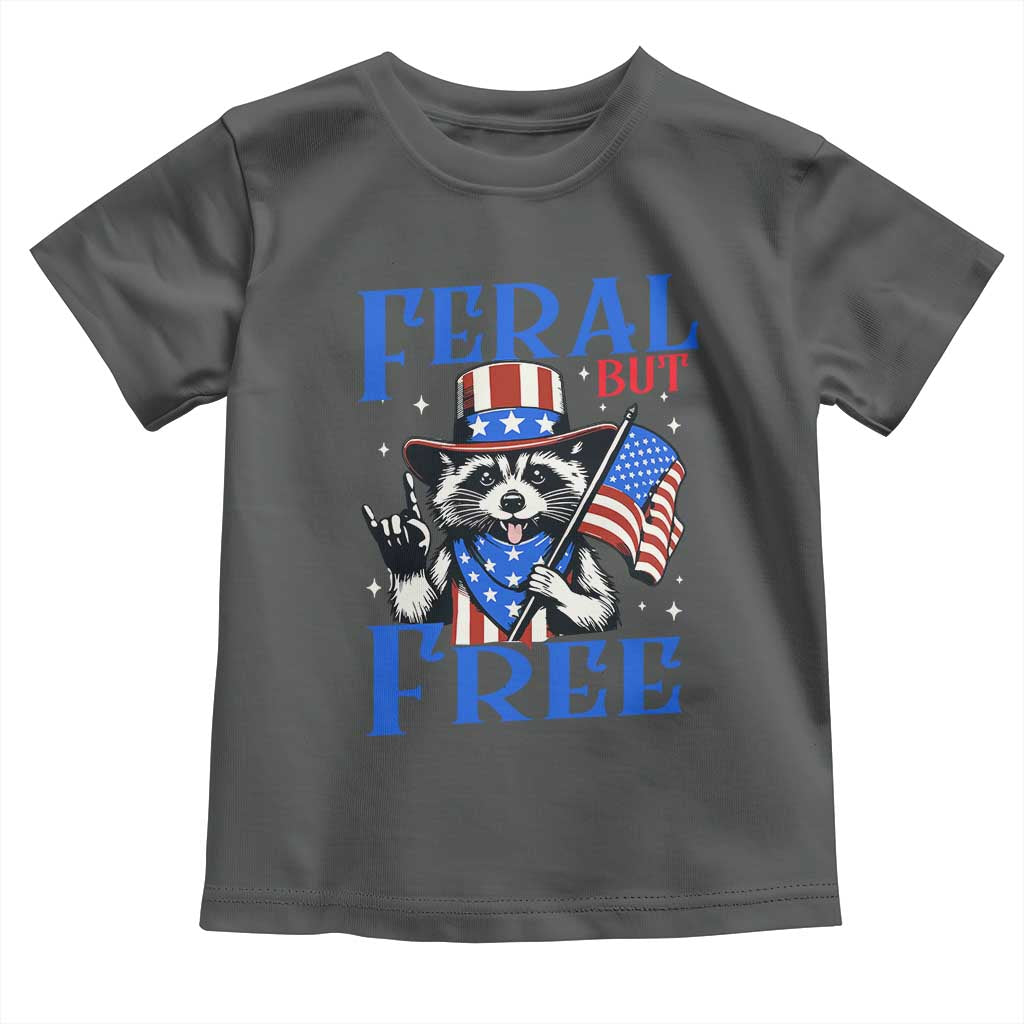 Patriotic Raccoon 4th of July Toddler T Shirt Feral But Free USA Flag TS10 Dark Heather Print Your Wear