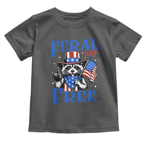 Patriotic Raccoon 4th of July Toddler T Shirt Feral But Free USA Flag TS10 Dark Heather Print Your Wear