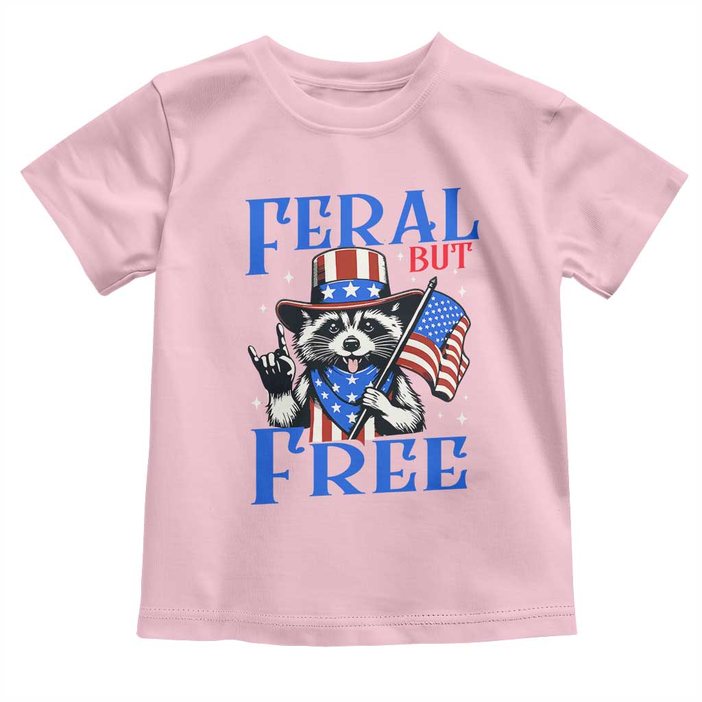 Patriotic Raccoon 4th of July Toddler T Shirt Feral But Free USA Flag TS10 Light Pink Print Your Wear