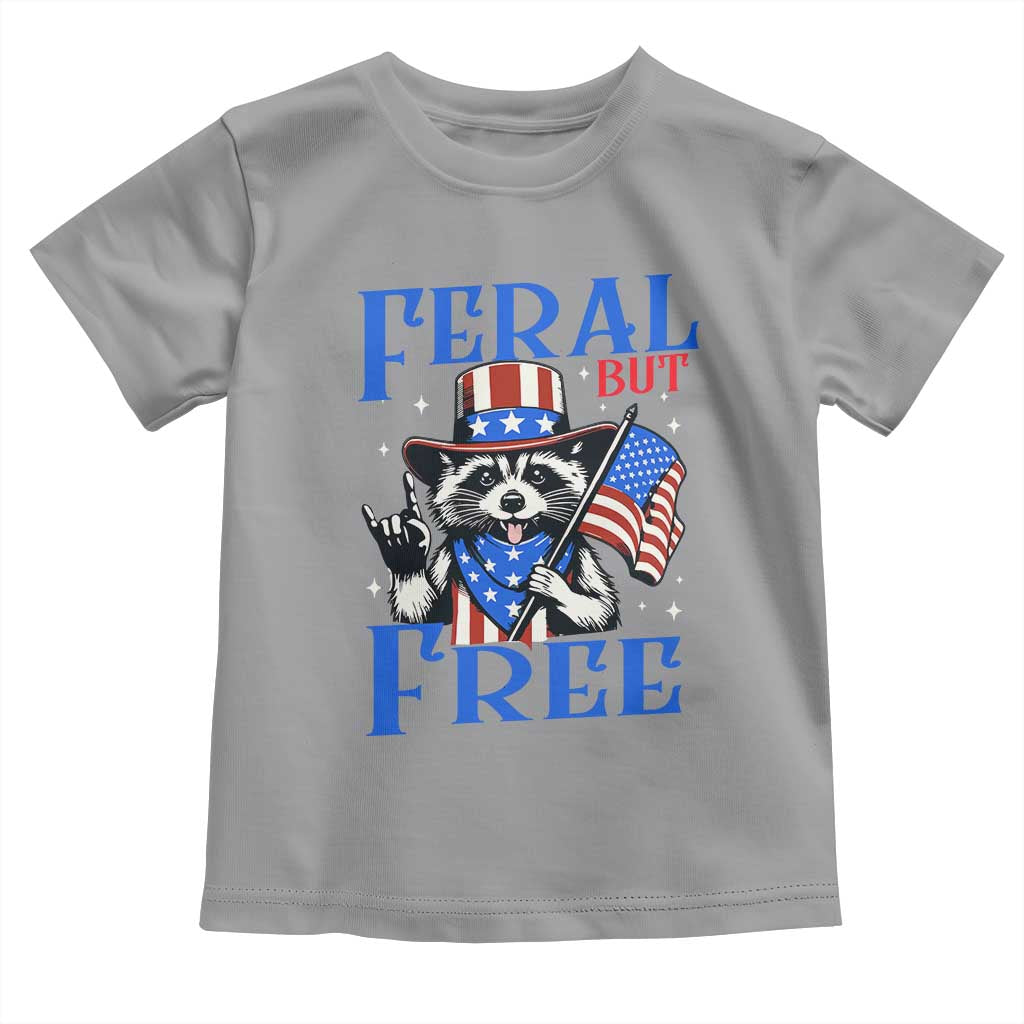 Patriotic Raccoon 4th of July Toddler T Shirt Feral But Free USA Flag TS10 Sport Gray Print Your Wear