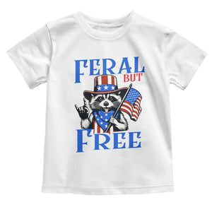 Patriotic Raccoon 4th of July Toddler T Shirt Feral But Free USA Flag TS10 White Print Your Wear