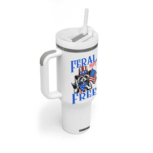 Patriotic Raccoon 4th of July Tumbler With Handle Feral But Free USA Flag TS10 Print Your Wear