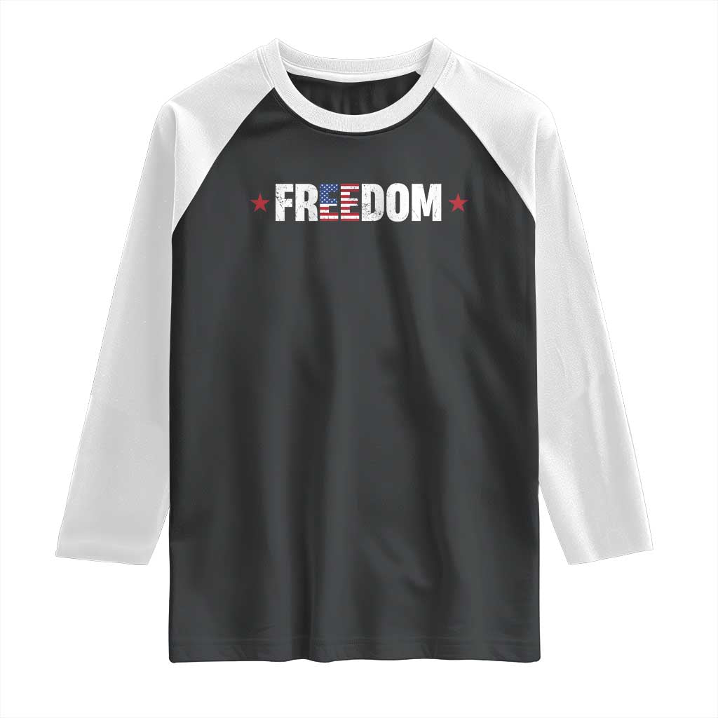 Patriotic Raglan Shirt Freedom American Flag 4th of July TS10 Black White Print Your Wear