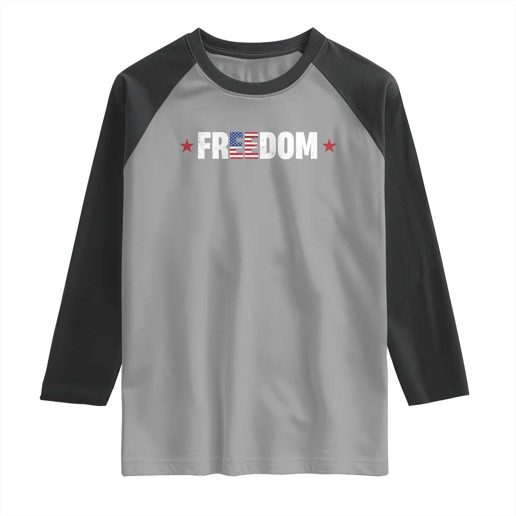 Patriotic Raglan Shirt Freedom American Flag 4th of July TS10 Sport Gray Black Print Your Wear