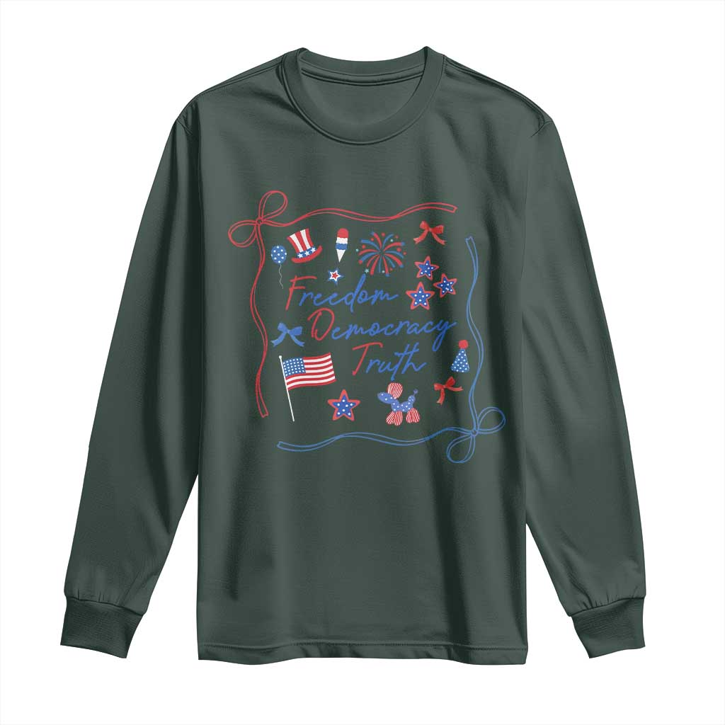 Patriotic Subtle FDT Long Sleeve Shirt Coquette Bow Patriotic 4th of July TS10 Dark Forest Green Print Your Wear