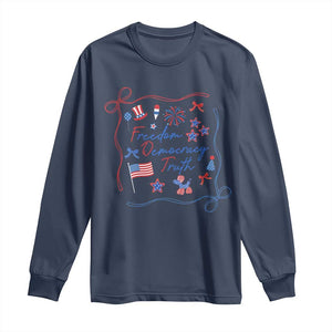 Patriotic Subtle FDT Long Sleeve Shirt Coquette Bow Patriotic 4th of July TS10 Navy Print Your Wear