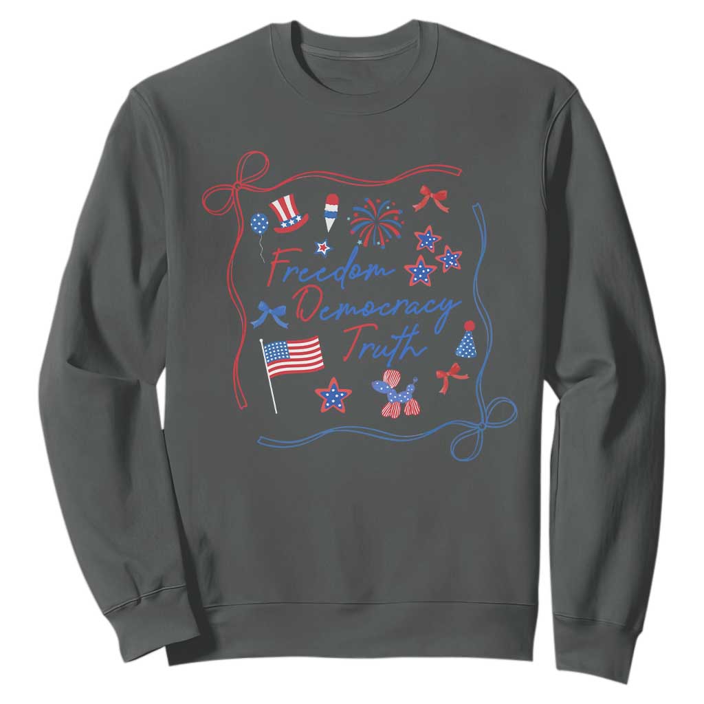 Patriotic Subtle FDT Sweatshirt Coquette Bow Patriotic 4th of July TS10 Dark Heather Print Your Wear