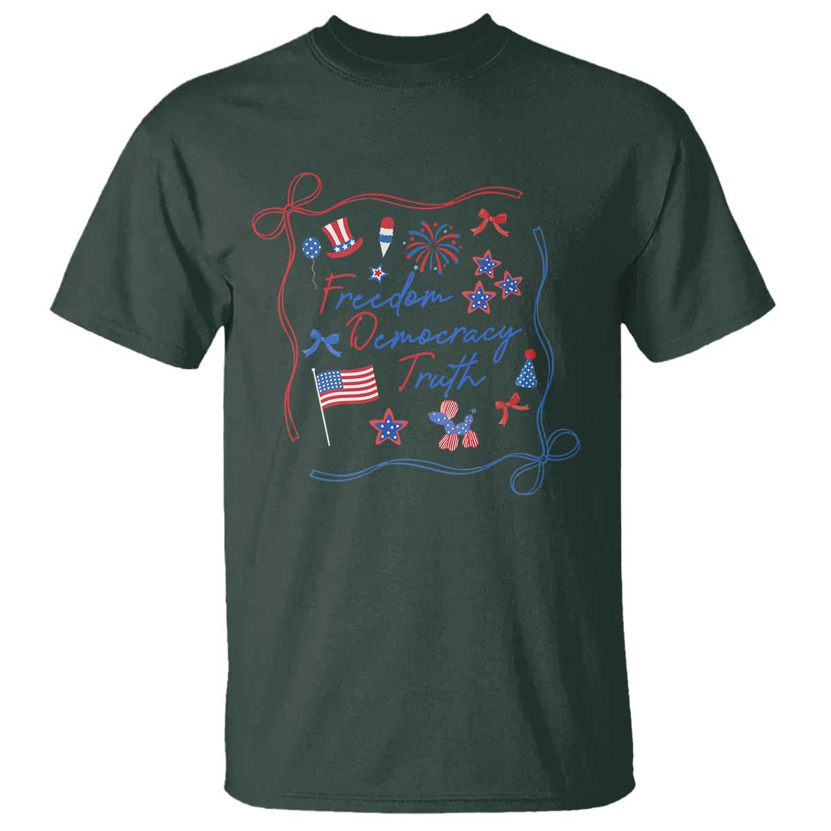 Patriotic Subtle FDT T Shirt Coquette Bow Patriotic 4th of July TS10 Dark Forest Green Print Your Wear
