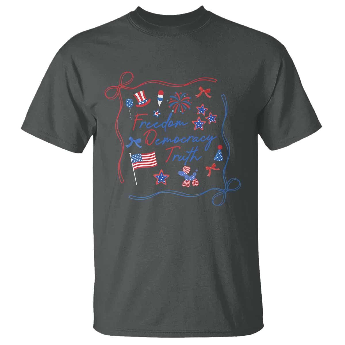 Patriotic Subtle FDT T Shirt Coquette Bow Patriotic 4th of July TS10 Dark Heather Print Your Wear