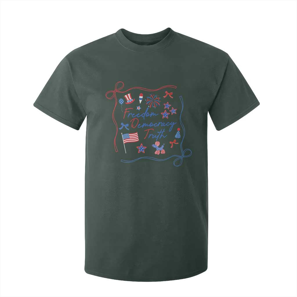 Patriotic Subtle FDT T Shirt For Kid Coquette Bow Patriotic 4th of July TS10 Dark Forest Green Print Your Wear