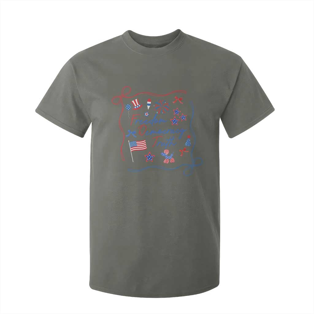 Patriotic Subtle FDT T Shirt For Kid Coquette Bow Patriotic 4th of July TS10 Military Green Print Your Wear