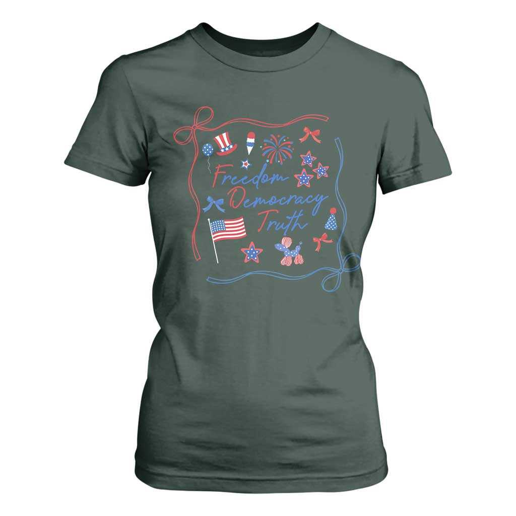 Patriotic Subtle FDT T Shirt For Women Coquette Bow Patriotic 4th of July TS10 Dark Forest Green Print Your Wear