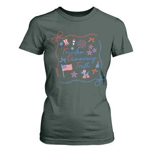 Patriotic Subtle FDT T Shirt For Women Coquette Bow Patriotic 4th of July TS10 Dark Forest Green Print Your Wear