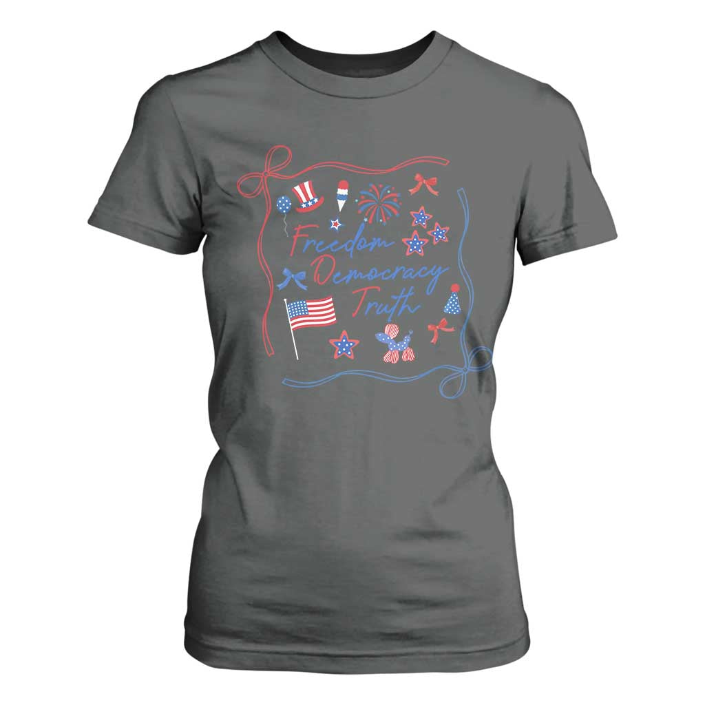 Patriotic Subtle FDT T Shirt For Women Coquette Bow Patriotic 4th of July TS10 Dark Heather Print Your Wear