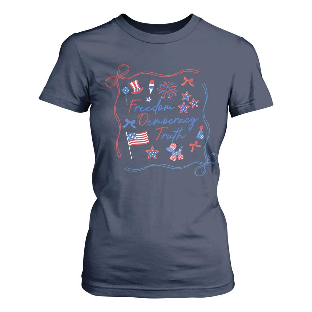 Patriotic Subtle FDT T Shirt For Women Coquette Bow Patriotic 4th of July TS10 Navy Print Your Wear