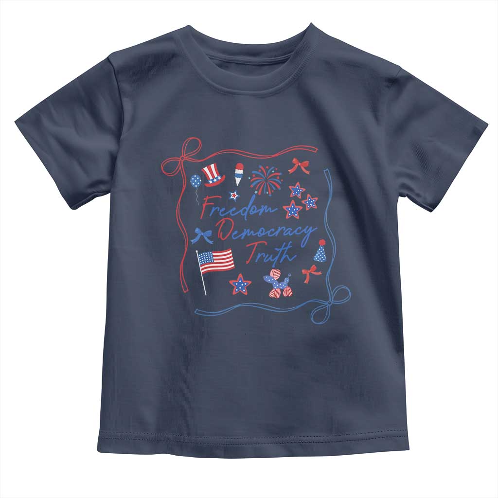 Patriotic Subtle FDT Toddler T Shirt Coquette Bow Patriotic 4th of July TS10 Navy Print Your Wear