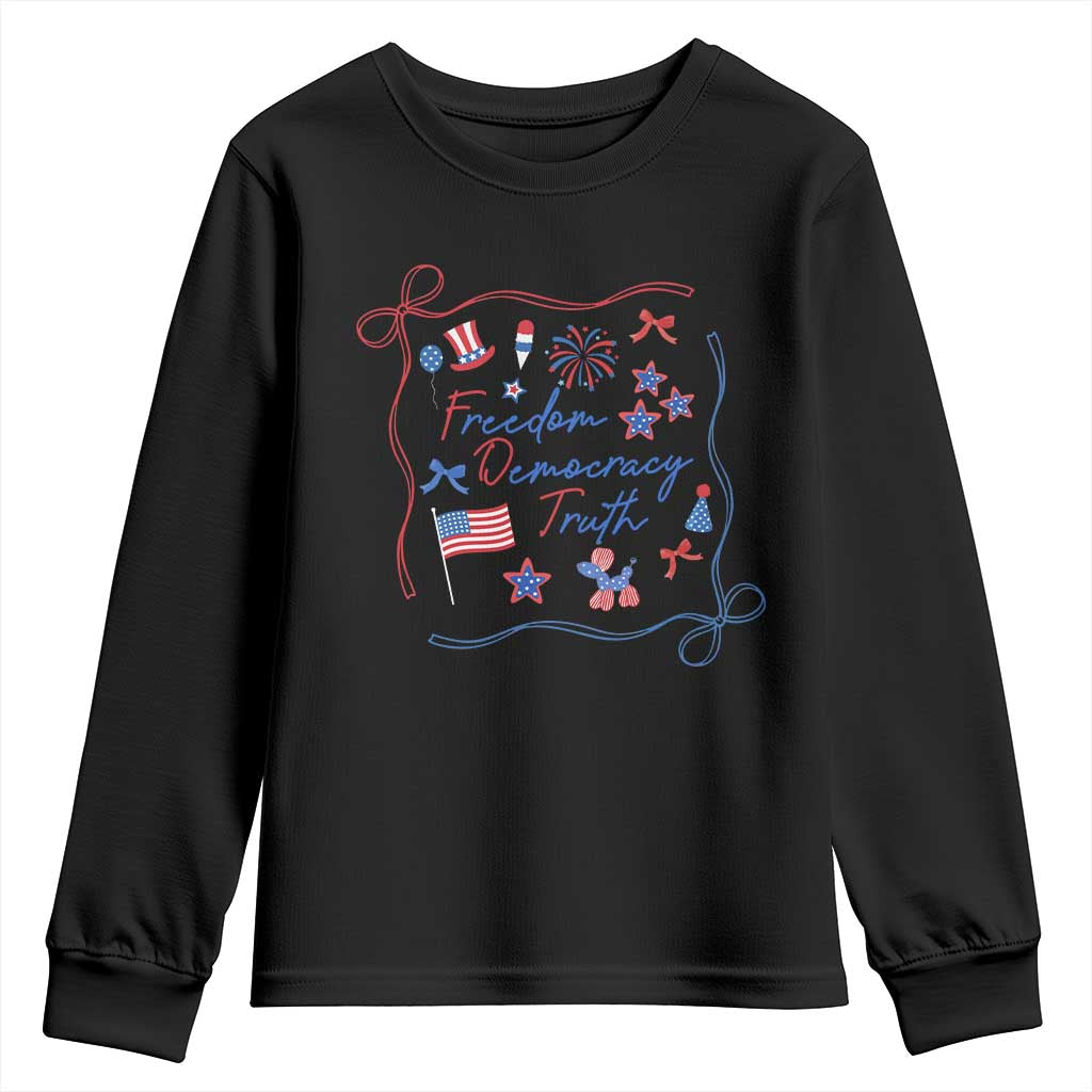 Patriotic Subtle FDT Youth Sweatshirt Coquette Bow Patriotic 4th of July TS10 Black Print Your Wear