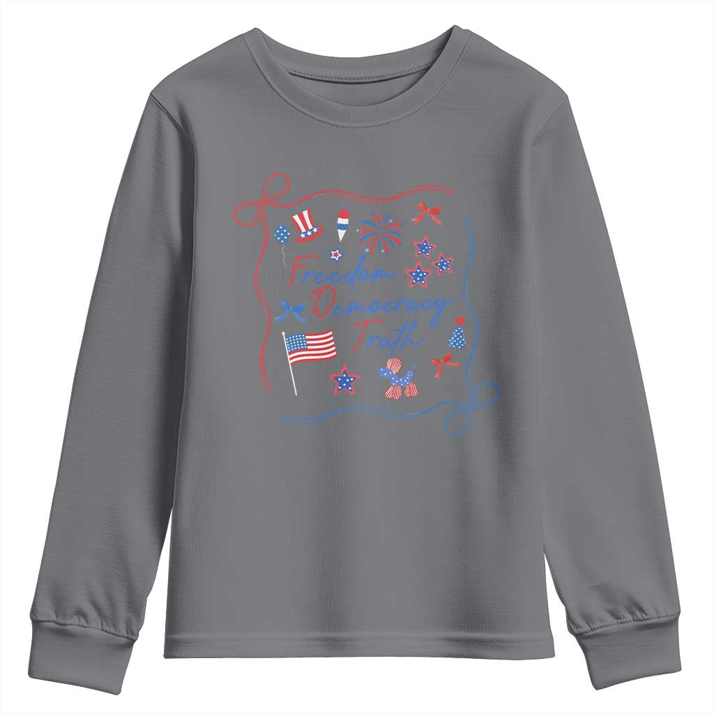 Patriotic Subtle FDT Youth Sweatshirt Coquette Bow Patriotic 4th of July TS10 Charcoal Print Your Wear