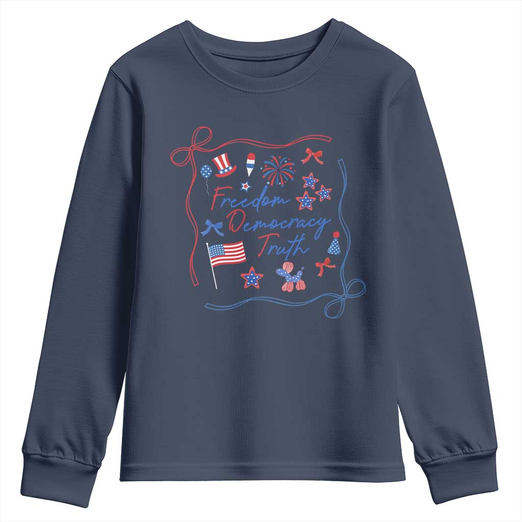 Patriotic Subtle FDT Youth Sweatshirt Coquette Bow Patriotic 4th of July TS10 Navy Print Your Wear