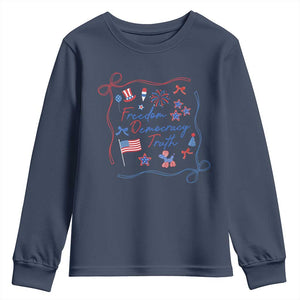 Patriotic Subtle FDT Youth Sweatshirt Coquette Bow Patriotic 4th of July TS10 Navy Print Your Wear
