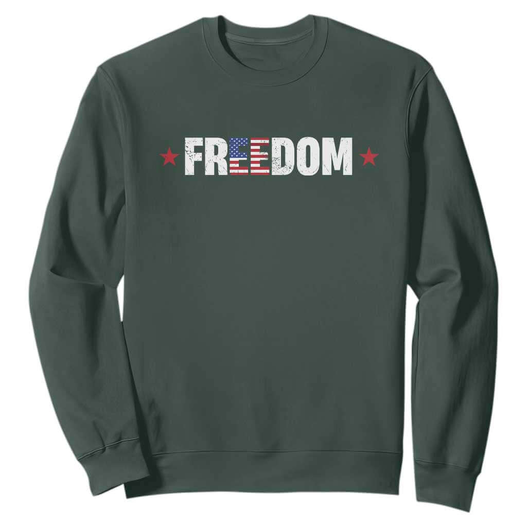 Patriotic Sweatshirt Freedom American Flag 4th of July TS10 Dark Forest Green Print Your Wear