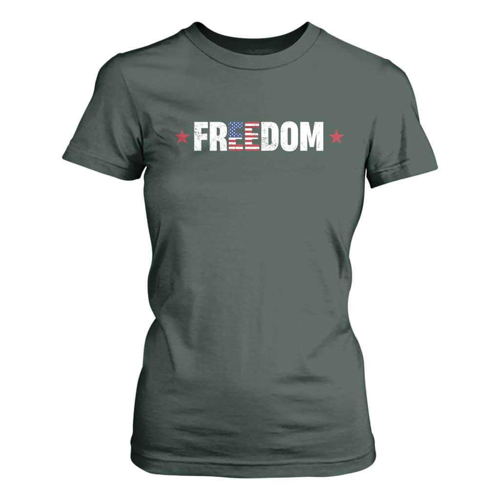 Patriotic T Shirt For Women Freedom American Flag 4th of July TS10 Dark Forest Green Print Your Wear