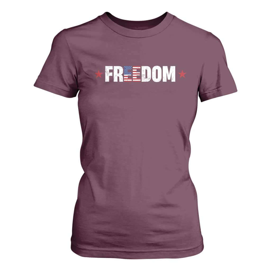 Patriotic T Shirt For Women Freedom American Flag 4th of July TS10 Maroon Print Your Wear