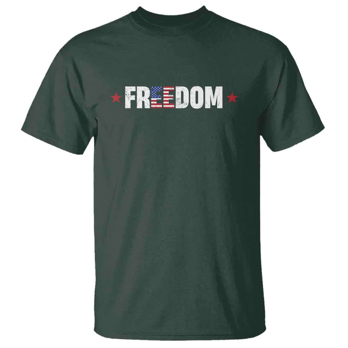 Patriotic T Shirt Freedom American Flag 4th of July TS10 Dark Forest Green Print Your Wear