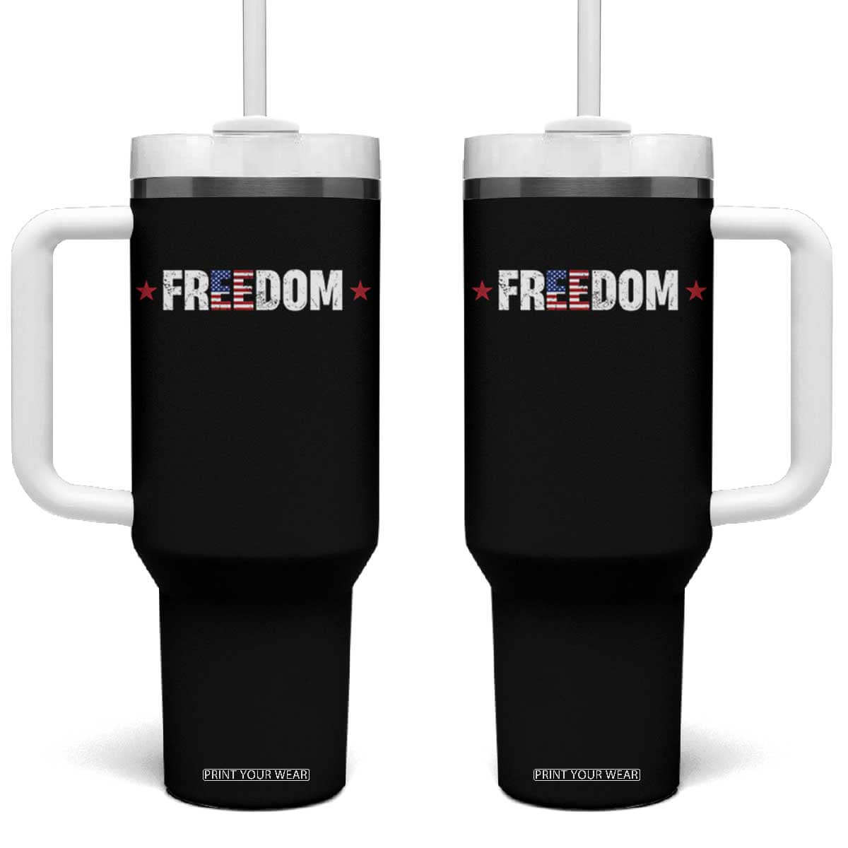 Patriotic Tumbler With Handle Freedom American Flag 4th of July TS10 One Size: 40 oz Black Print Your Wear