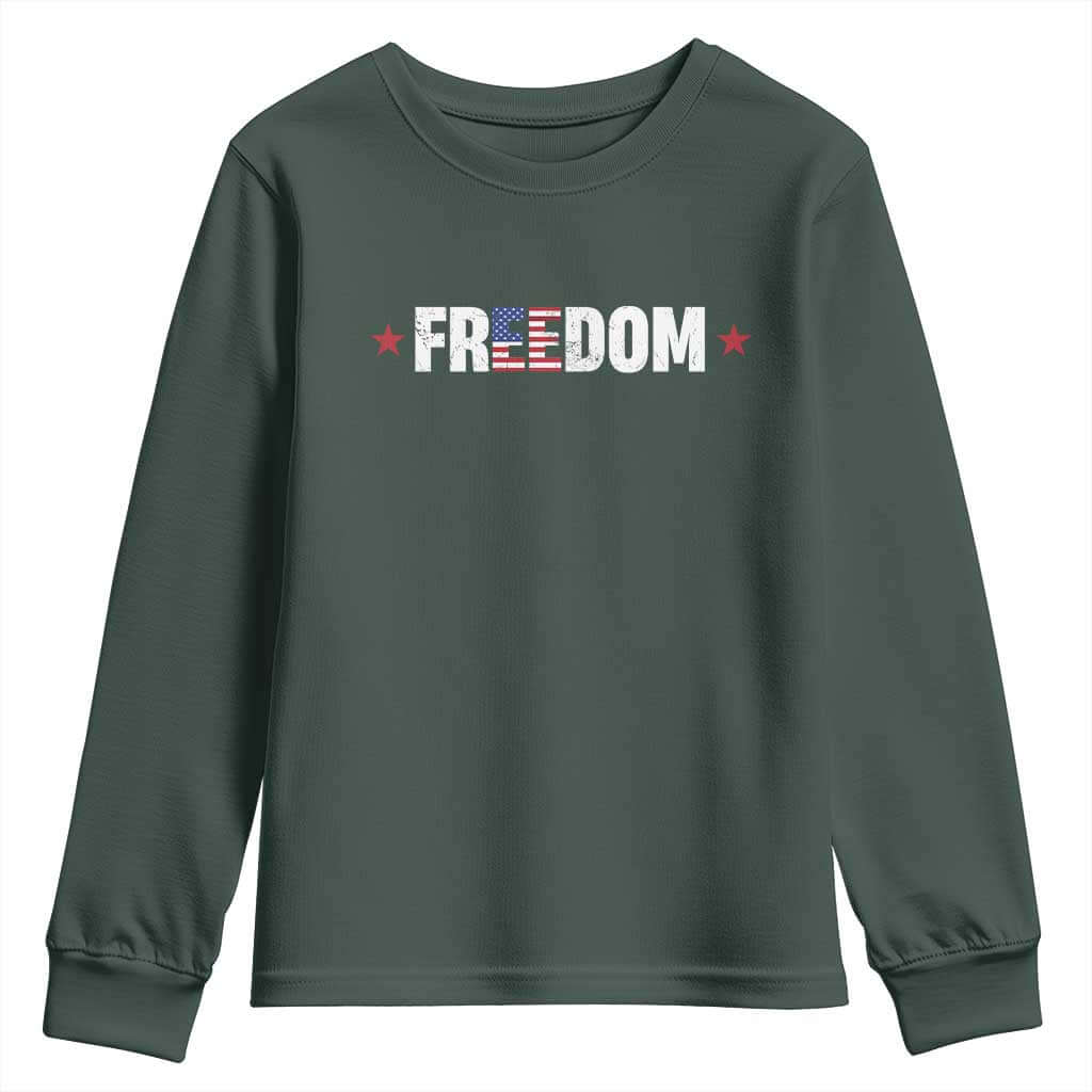 Patriotic Youth Sweatshirt Freedom American Flag 4th of July TS10 Dark Forest Green Print Your Wear