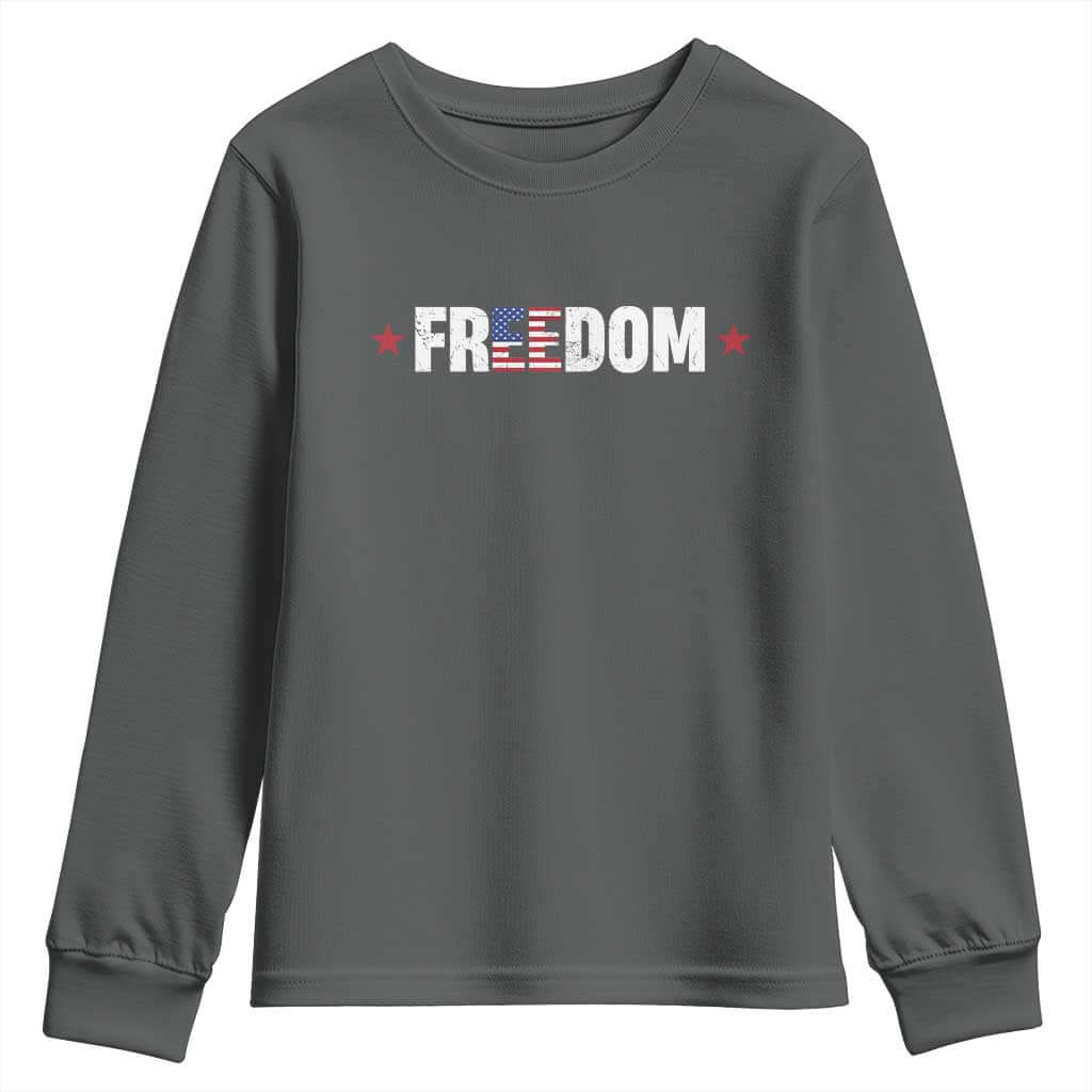 Patriotic Youth Sweatshirt Freedom American Flag 4th of July TS10 Dark Heather Print Your Wear