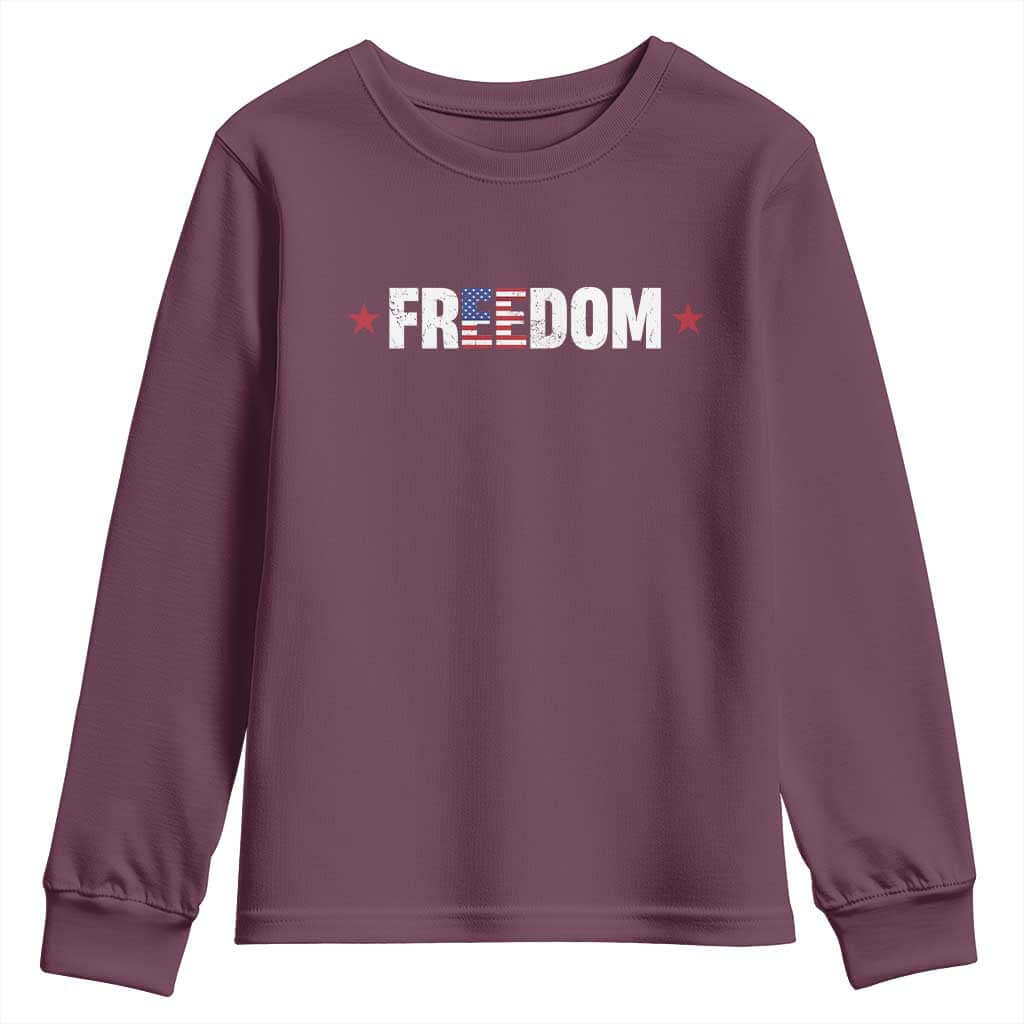 Patriotic Youth Sweatshirt Freedom American Flag 4th of July TS10 Maroon Print Your Wear