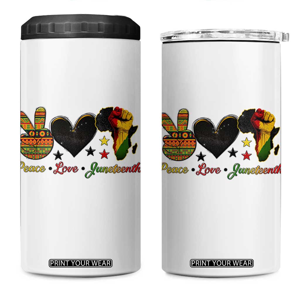 Peace Love Juneteenth 4 in 1 Can Cooler Tumbler 1865 Heart Kente Peace Sign Africa Fist TS02 One Size: 16 oz White Print Your Wear