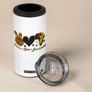 Peace Love Juneteenth 4 in 1 Can Cooler Tumbler 1865 Heart Kente Peace Sign Africa Fist TS02 Print Your Wear