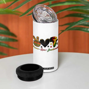 Peace Love Juneteenth 4 in 1 Can Cooler Tumbler 1865 Heart Kente Peace Sign Africa Fist TS02 Print Your Wear