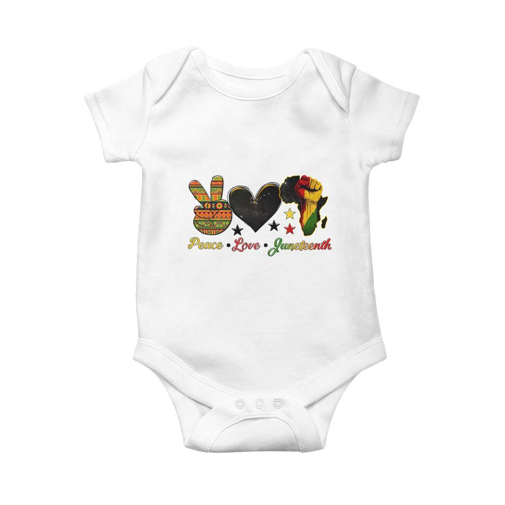 Peace Love Juneteenth Baby Onesie 1865 Heart Kente Peace Sign Africa Fist TS02 White Print Your Wear